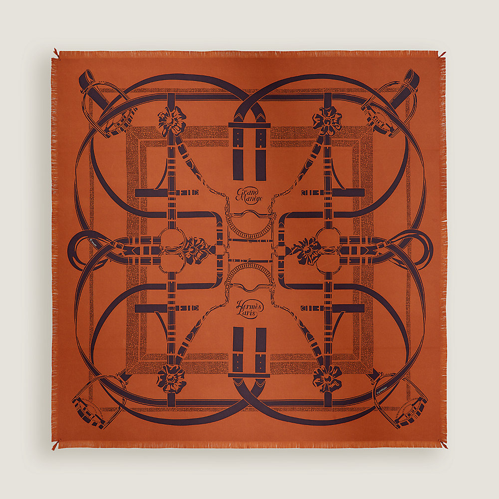 Grand Manege fringed scarf 80 - Beige | Hermès Canada